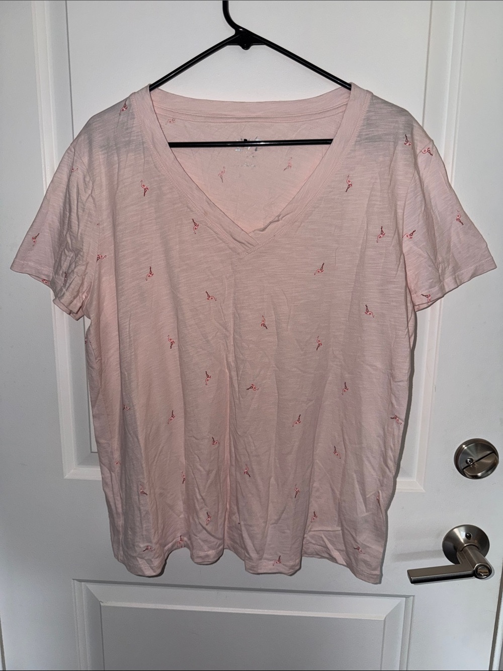 Maurices Light Pink Flamingo Print V-Neck Tee